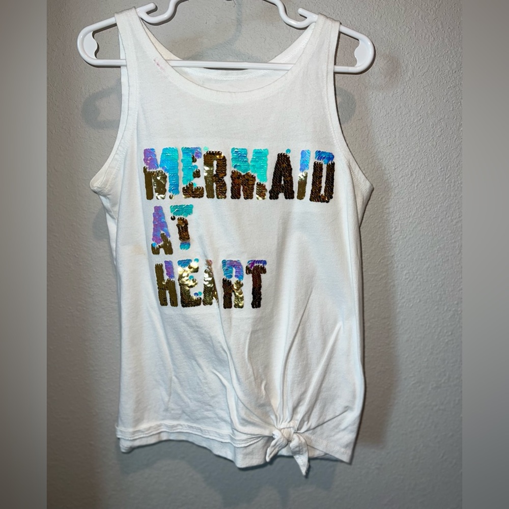 Carter’s size 8 white tank with flip sequins MERMAID AT HEART